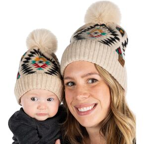 Funky Junque Mommy & Me Matching Single Pom Pom Beanies Set - Adult & Infant (2 Pack) in Kuwait