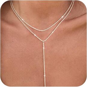 قلادة طويلة للنساء - قلادة الوهق الأنيقة المطلية بالفضة ذات طبقات قطرة بسيطة على شكل حرف Y سلسلة كومة قلادة زفاف هدية مجوهرات عصرية in Kuwait