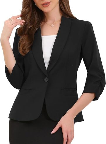 Allegra K Work Blazer for Women Ruched 3/4 Sleeve Lapel Business Casual Suit Jackets with Pockets in Saudi Arabia