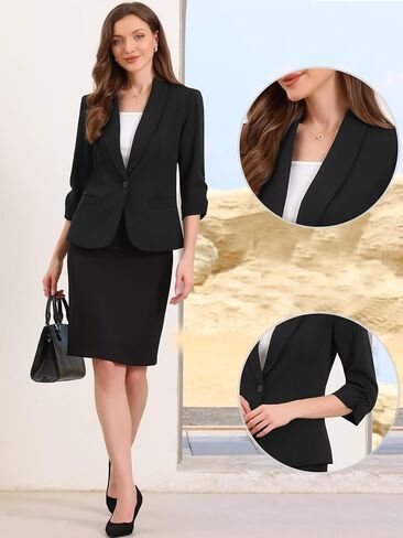 Allegra K Work Blazer for Women Ruched 3/4 Sleeve Lapel Business Casual Suit Jackets with Pockets in Saudi Arabia