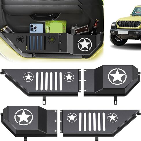 Front Door Pocket Metal Storage Box for Jeep Wrangler JL JLU 4XE 2018-2025 & Gladiator JT 2020-2022 2023 2024 2025 Accessories Door Storage Organizer(Not Power Seat) (Grille Black Front Door) in Saudi Arabia