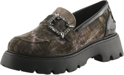 PATRIZIA MORHUA Women’s Velvet Loafer – Crystal Buckle Slip-On Platform with Chunky Lug Sole in Saudi Arabia