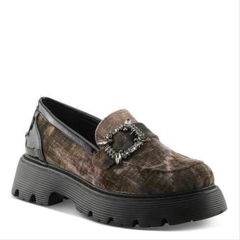 PATRIZIA MORHUA Women’s Velvet Loafer – Crystal Buckle Slip-On Platform with Chunky Lug Sole in Saudi Arabia