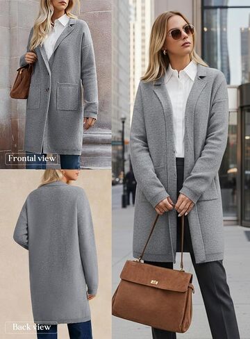 GRACE KARIN Women Long Sweater Blazers, 2025 Open Front Knit Cardigan, Dressy Soft Lapel Jacket with Pockets in Saudi Arabia