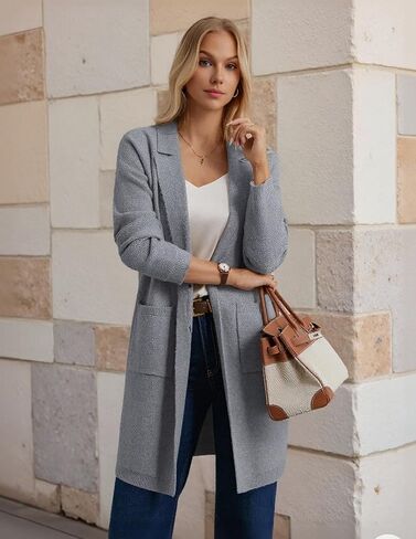 GRACE KARIN Women Long Sweater Blazers, 2025 Open Front Knit Cardigan, Dressy Soft Lapel Jacket with Pockets in Saudi Arabia