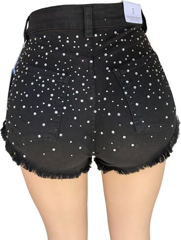 High Waist Rhinestone Embellished Shorts in Saudi Arabia