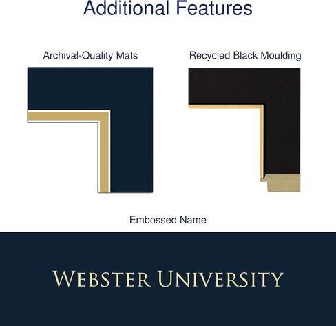 Webster University 13.75" w x 10.75" h Diploma Frame - Fits a bachelor's and master's - Gold Embossed Diploma Frame - Black Moulding with Navy and Gold Matting - Officially Licensed in Saudi Arabia