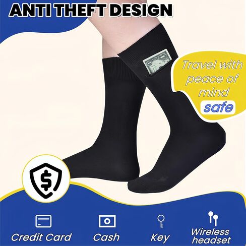 Handmade Hidden Pocket Ankle Socks with Magnetic Closure – Anti-Theft Travel Socks for Men & Women, Secure Storage for Cash, Cards, Keys | Moisture-Wicking Hiking, Running, Athletic Socks (Size 9-12) in Saudi Arabia