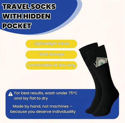 Handmade Hidden Pocket Ankle Socks with Magnetic Closure – Anti-Theft Travel Socks for Men & Women, Secure Storage for Cash, Cards, Keys | Moisture-Wicking Hiking, Running, Athletic Socks (Size 9-12) in Saudi Arabia