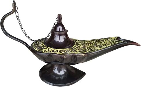Vintage Style Decorative Genie Lamp, Antique Finish Metal Lamp, Black with Pattern in Saudi Arabia