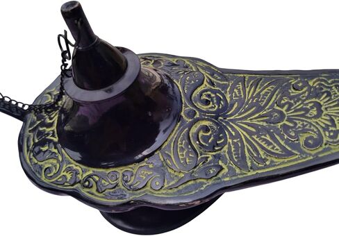 Vintage Style Decorative Genie Lamp, Antique Finish Metal Lamp, Black with Pattern in Saudi Arabia