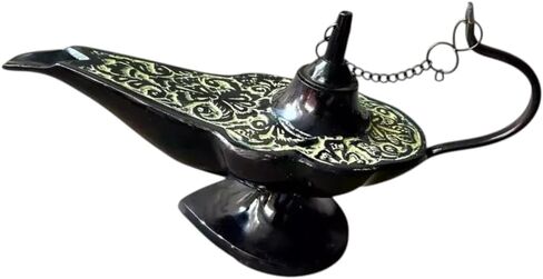 Vintage Style Decorative Genie Lamp, Antique Finish Metal Lamp, Black with Pattern in Saudi Arabia