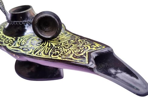 Vintage Style Decorative Genie Lamp, Antique Finish Metal Lamp, Black with Pattern in Saudi Arabia