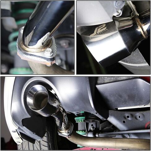 Auto Dynasty J2 Engineering 4 بوصة كاتم صوت مستدير ذو طرف مزدوج المحور الخلفي نظام عادم الأداء لـ Scion FR-S Subaru BRZ Toyota 86 13-21، الجانب الأيسر للسائق، الفولاذ المقاوم للصدأ in Saudi Arabia