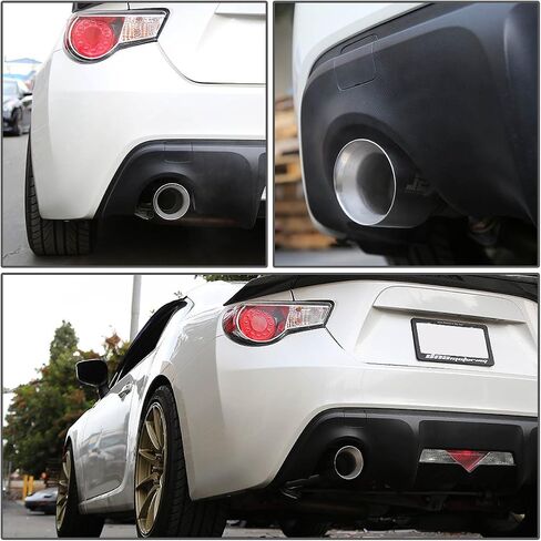 Auto Dynasty J2 Engineering 4 بوصة كاتم صوت مستدير ذو طرف مزدوج المحور الخلفي نظام عادم الأداء لـ Scion FR-S Subaru BRZ Toyota 86 13-21، الجانب الأيسر للسائق، الفولاذ المقاوم للصدأ in Saudi Arabia