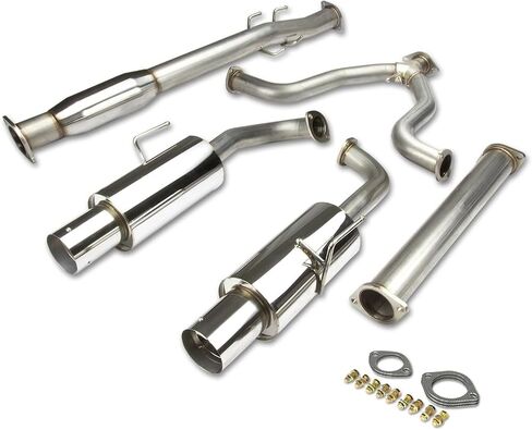 Auto Dynasty 4 Inches Dual Round Muffler Tip Catback Exhaust System Compatible with 2007-2012 Nissan Altima Sedan V6, Stainless Steel in Saudi Arabia