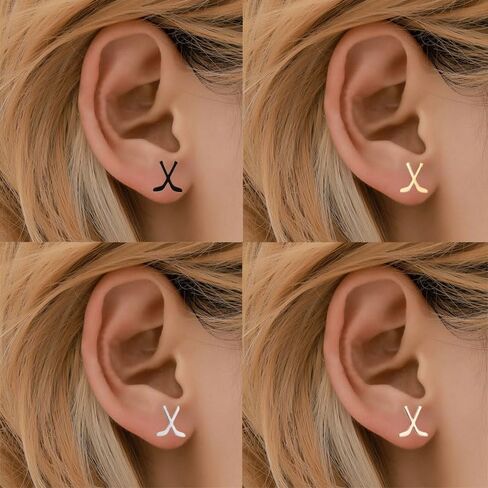 Dreuyet Tiny Ice Hockey Stick Ice Hockey Skates Stud Earrings Set for Women Men Minimalist Stainless Steel Cartilage Small Studs Earring Fashion Ice Hockey Sports Jewelry Gifts in Saudi Arabia