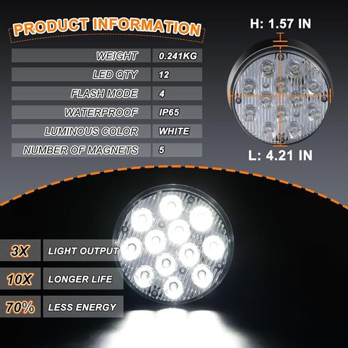 2PCS LED Amber Beacon Emergency Strobe Light, Rechargeable Strobe Lights, Portable Mini Wireless Magnetic LED Flashing Safety Warning Light for Trucks Vehicles Trailer Tractor Postal Car 12V in Kuwait