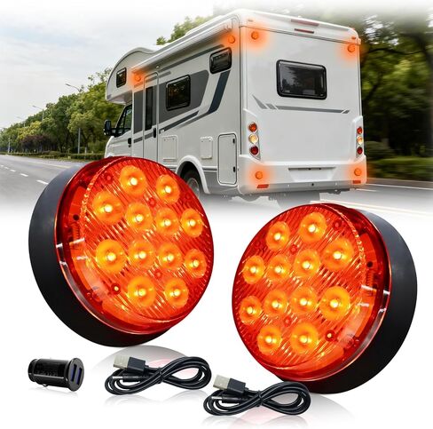 2PCS LED Amber Beacon Emergency Strobe Light, Rechargeable Strobe Lights, Portable Mini Wireless Magnetic LED Flashing Safety Warning Light for Trucks Vehicles Trailer Tractor Postal Car 12V in Kuwait