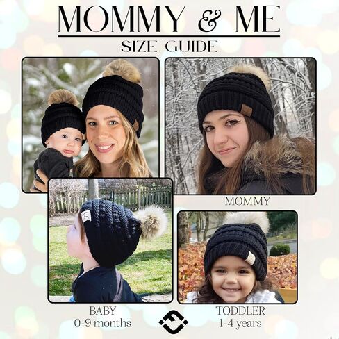 Funky Junque Mommy & Me Matching Single Pom Pom Beanies Set - Adult & Infant (2 Pack) in Kuwait