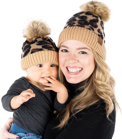 Funky Junque Mommy & Me Matching Single Pom Pom Beanies Set - Adult & Infant (2 Pack) in Kuwait