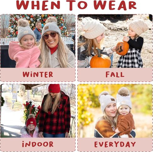 Funky Junque Mommy & Me Matching Single Pom Pom Beanies Set - Adult & Infant (2 Pack) in Saudi Arabia