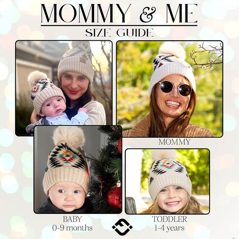 Funky Junque Mommy & Me Matching Single Pom Pom Beanies Set - Adult & Infant (2 Pack) in Saudi Arabia