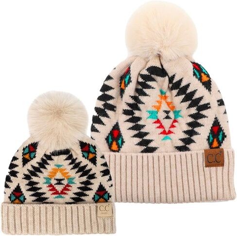 Funky Junque Mommy & Me Matching Single Pom Pom Beanies Set - Adult & Infant (2 Pack) in Saudi Arabia