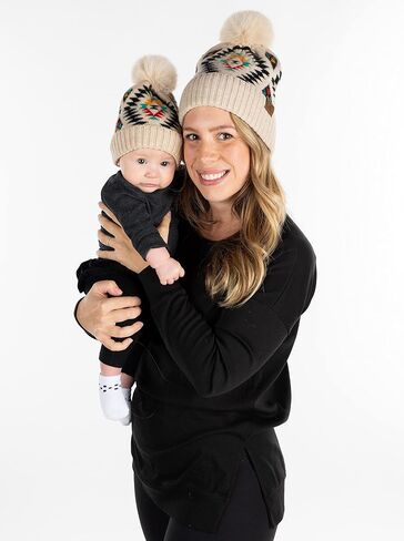 Funky Junque Mommy & Me Matching Single Pom Pom Beanies Set - Adult & Infant (2 Pack) in Saudi Arabia