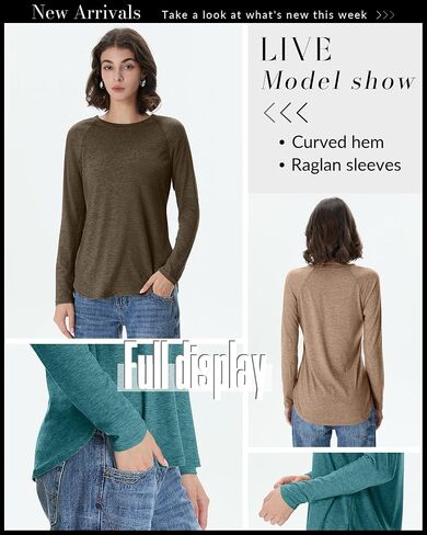 8 Pack Women's Long Sleeve Shirts, Raglan Crew Neck Tops Tunic Cotton Loose Fit Casual Basic Tee Shirt in Saudi Arabia