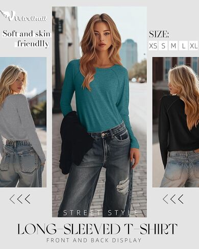 8 Pack Women's Long Sleeve Shirts, Raglan Crew Neck Tops Tunic Cotton Loose Fit Casual Basic Tee Shirt in Saudi Arabia