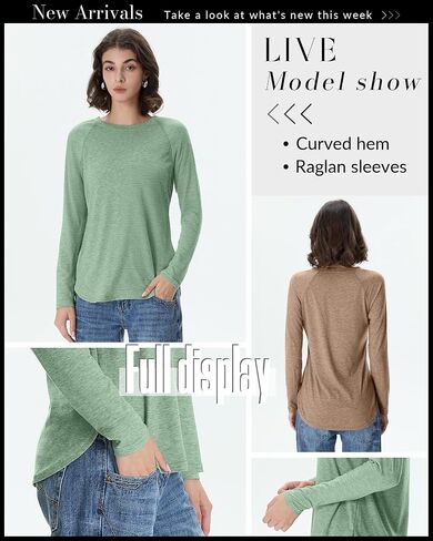 8 Pack Women's Long Sleeve Shirts, Raglan Crew Neck Tops Tunic Cotton Loose Fit Casual Basic Tee Shirt in Saudi Arabia