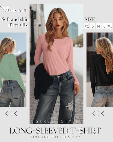 8 Pack Women's Long Sleeve Shirts, Raglan Crew Neck Tops Tunic Cotton Loose Fit Casual Basic Tee Shirt in Saudi Arabia