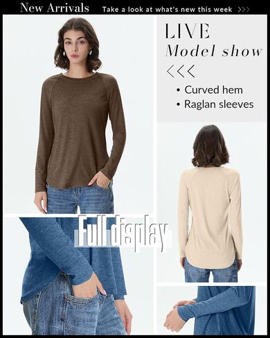8 Pack Women's Long Sleeve Shirts, Raglan Crew Neck Tops Tunic Cotton Loose Fit Casual Basic Tee Shirt in Saudi Arabia