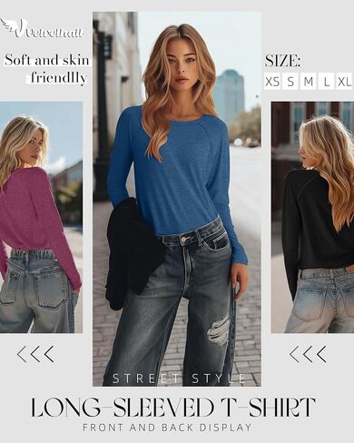 8 Pack Women's Long Sleeve Shirts, Raglan Crew Neck Tops Tunic Cotton Loose Fit Casual Basic Tee Shirt in Saudi Arabia