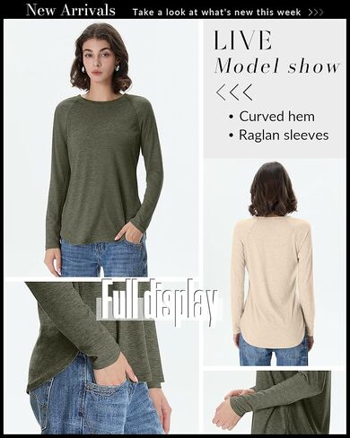 8 Pack Women's Long Sleeve Shirts, Raglan Crew Neck Tops Tunic Cotton Loose Fit Casual Basic Tee Shirt in Kuwait