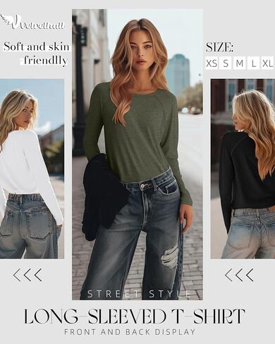 8 Pack Women's Long Sleeve Shirts, Raglan Crew Neck Tops Tunic Cotton Loose Fit Casual Basic Tee Shirt in Kuwait