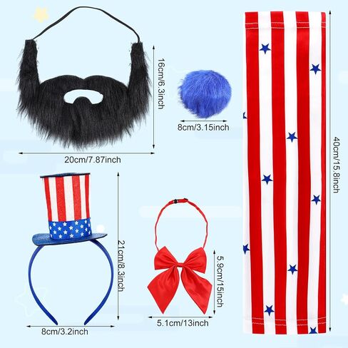 Mepase 7 Pcs Halloween Scary Captain Clown Costume Accessories Set Include Stars and Stripes Headband Arm Sleeves Fake Beard Bow Tie Blue Plush Ball Pin for Halloween Cosplay Party Supplies in Saudi Arabia