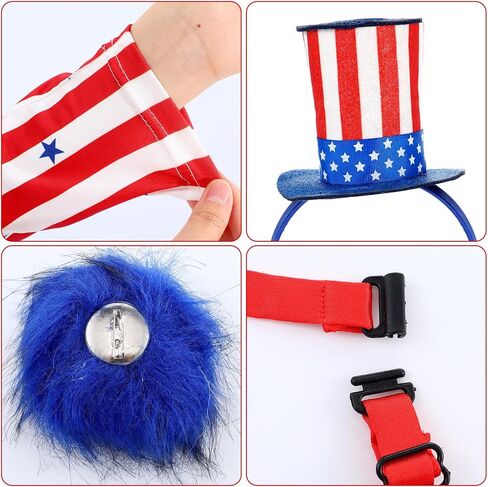 Mepase 7 Pcs Halloween Scary Captain Clown Costume Accessories Set Include Stars and Stripes Headband Arm Sleeves Fake Beard Bow Tie Blue Plush Ball Pin for Halloween Cosplay Party Supplies in Saudi Arabia