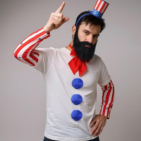 Mepase 7 Pcs Halloween Scary Captain Clown Costume Accessories Set Include Stars and Stripes Headband Arm Sleeves Fake Beard Bow Tie Blue Plush Ball Pin for Halloween Cosplay Party Supplies in Saudi Arabia