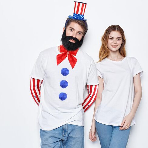 Mepase 7 Pcs Halloween Scary Captain Clown Costume Accessories Set Include Stars and Stripes Headband Arm Sleeves Fake Beard Bow Tie Blue Plush Ball Pin for Halloween Cosplay Party Supplies in Saudi Arabia