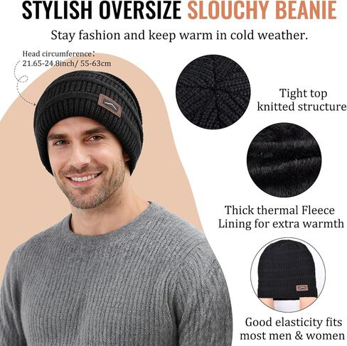 ZOORON Slouchy Beanies Hats for Men Women Warm Knit Winter Hats Chunky Beanie Infinity Scarf Set in Kuwait