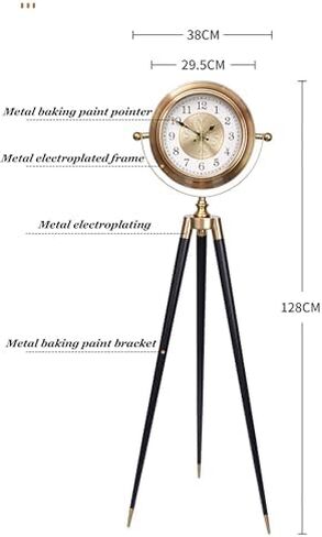 Triangle Floor Clock - Luxury Silent Grandfather Clock, European Retro Design, Metal Tripod Base, Decorative Home Art, Stylish Floor Decor for Living Room in Saudi Arabia