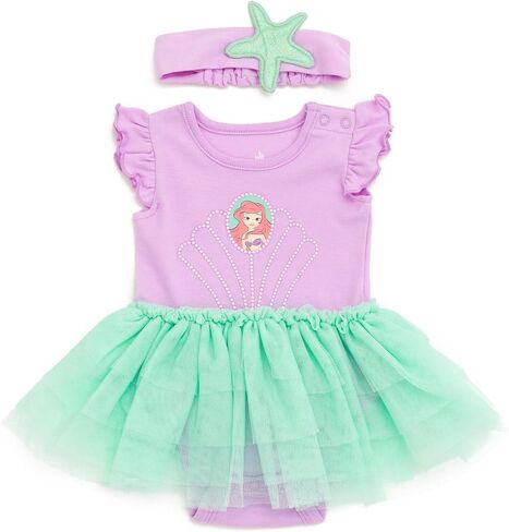 Disney Princess Baby Girls Cosplay Bodysuit With Skirt Overlay & Headband Outfit Set Newborn to Infant Sizes (0-24 Months) in Saudi Arabia
