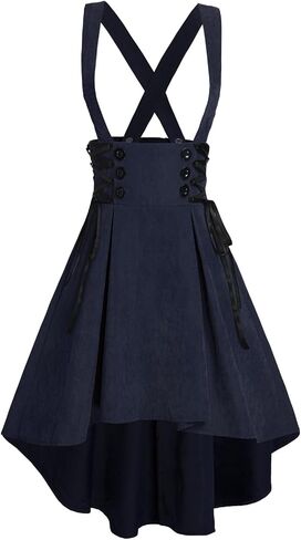 تنورة DRESSFO النسائية ذات الدانتيل القوطي - تنورة متوسطة الطول بحزام متقاطع على شكل حرف A مع سحاب in Saudi Arabia