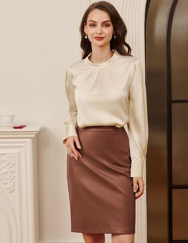 Belle Poque Leather Skirt for Women High Waist Knee Length Bodycon Pencil Skirts Faux Midi Casual Outfits in Saudi Arabia