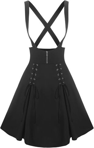 DRESSFO Women’s Gothic Lace Up Suspender Skirt – Crisscross Strap A-Line Midi Skirt with Zipper in Saudi Arabia