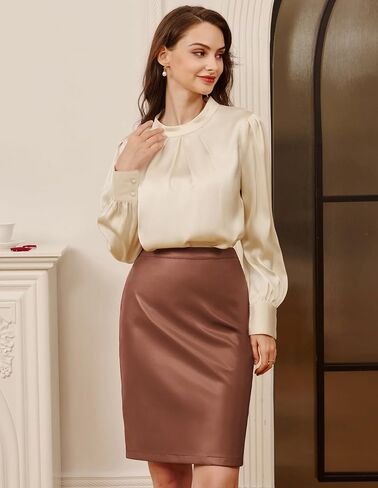 Belle Poque Leather Skirt for Women High Waist Knee Length Bodycon Pencil Skirts Faux Midi Casual Outfits in Saudi Arabia