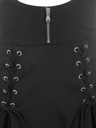 DRESSFO Women’s Gothic Lace Up Suspender Skirt – Crisscross Strap A-Line Midi Skirt with Zipper in Saudi Arabia