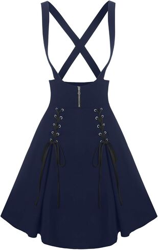 DRESSFO Women’s Gothic Lace Up Suspender Skirt – Crisscross Strap A-Line Midi Skirt with Zipper in Saudi Arabia